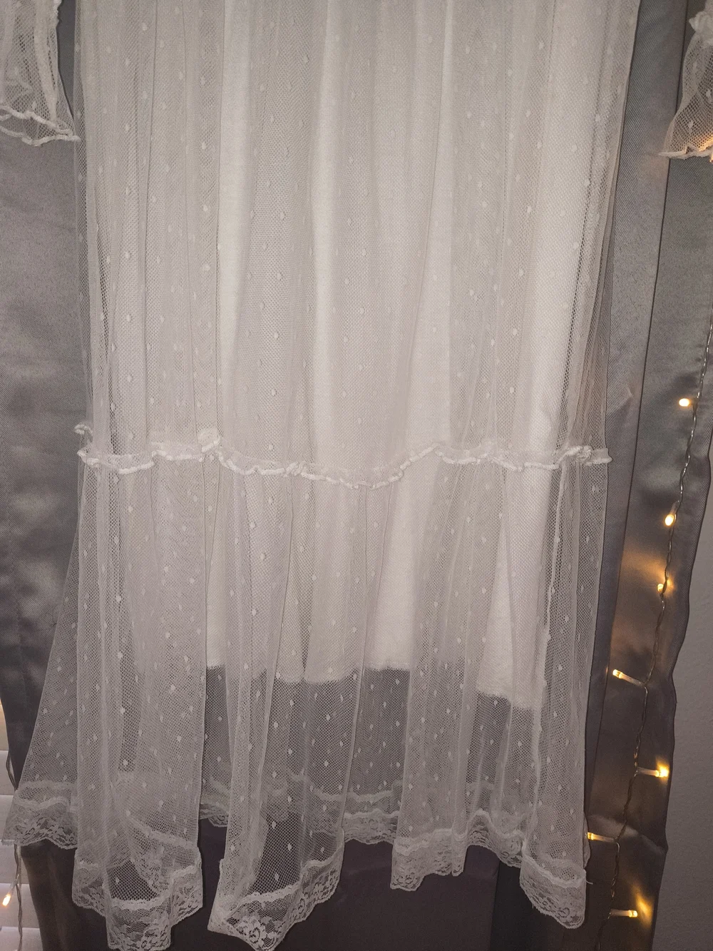 Vintage NWT Princess D White Swiss Dot Lace Cottagecore Prairie Dress Size L - Picture 3 of 6